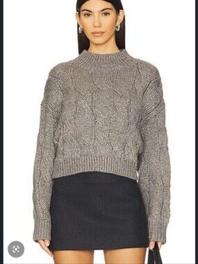 525 Lola Lurex Cropped Cable Knit Sweater NWT Pewter Heather